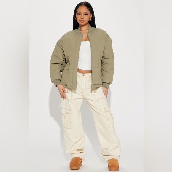 NWOT CISONO Quilted Bomber Sage Green Puffer Jack Womens Medium - Picture 3 of 10